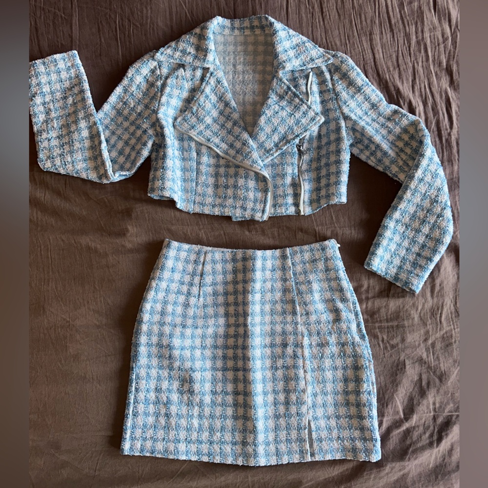 SHEIN Blue and White Tweed Set